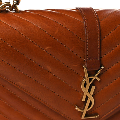 Saint Laurent Calfskin Matelasse Chevron Monogram Medium College Satchel Cognac 10 of 10