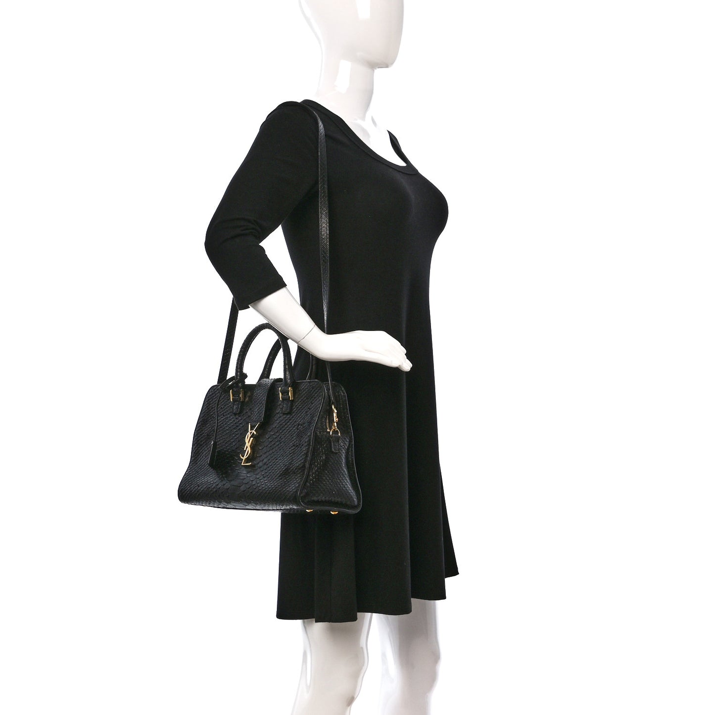 Python Calfskin Embossed Monogram Baby Cabas Black
