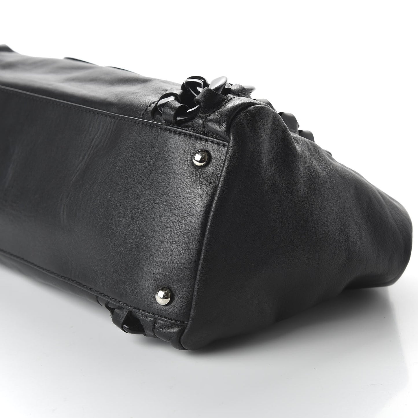 Calfskin Modern Chain Rhodoid East West Tote Black