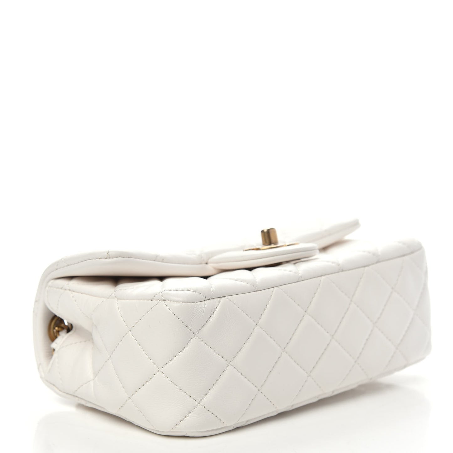 Lambskin Quilted Mini Rectangular Pearl Crush Flap White