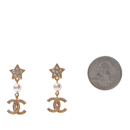 Chanel Crystal Pearl CC Star Drop Earrings Gold 2 of 4