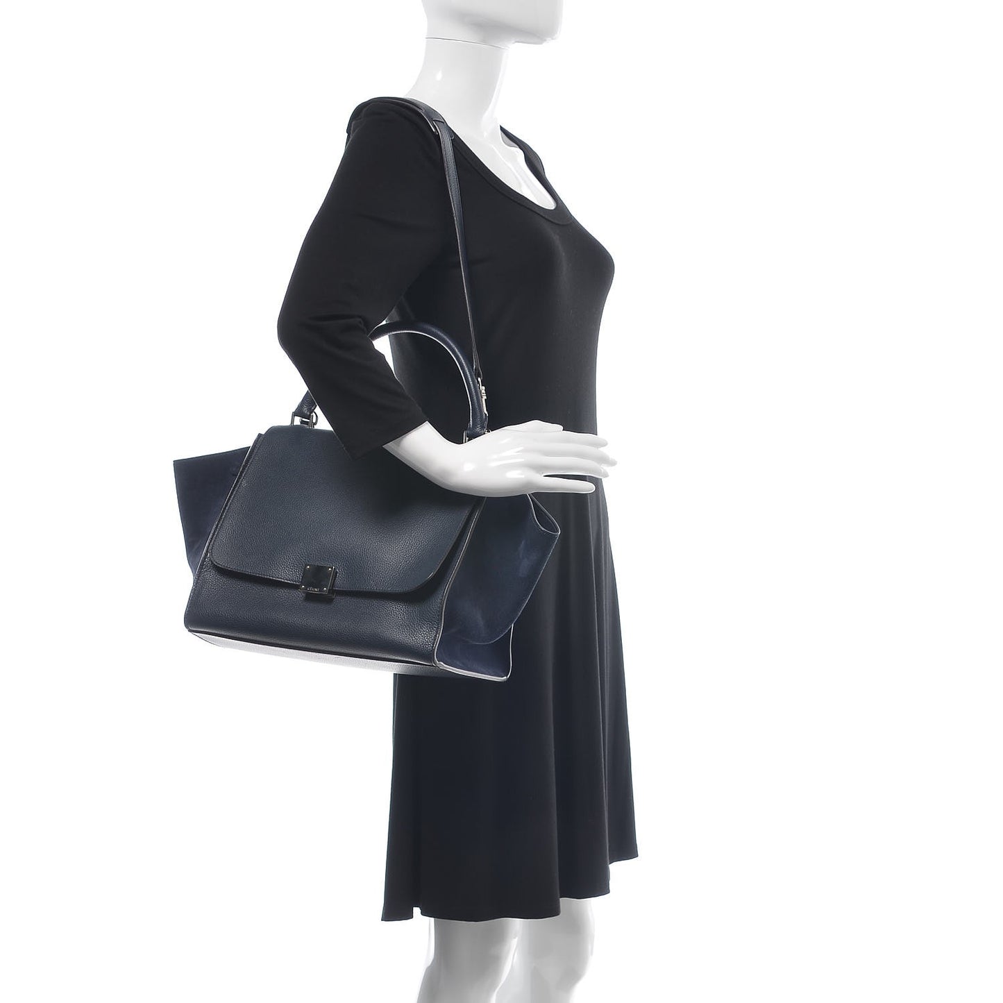 Drummed Calfskin Suede Medium Trapeze Navy