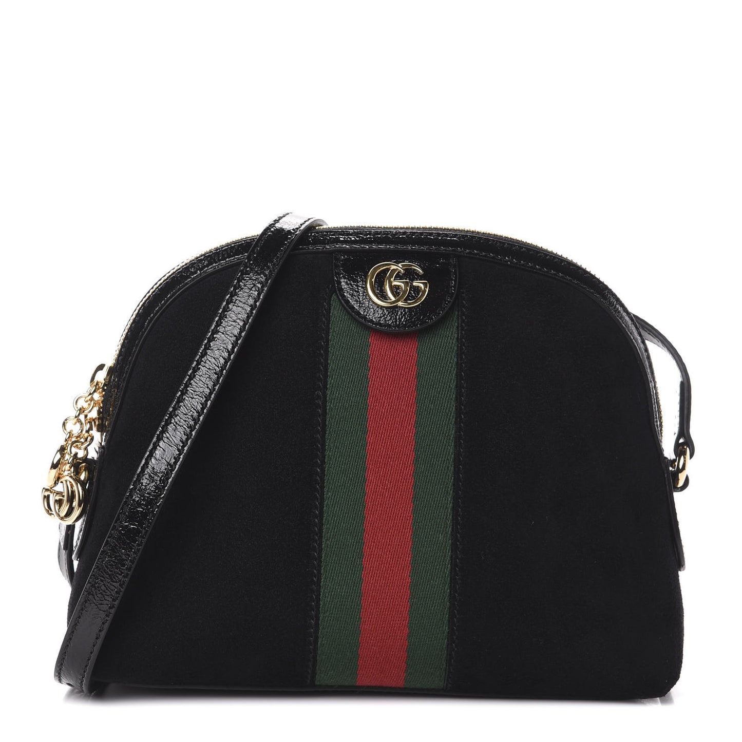 Suede Patent Web GG Small Ophidia Dome Shoulder Bag Black