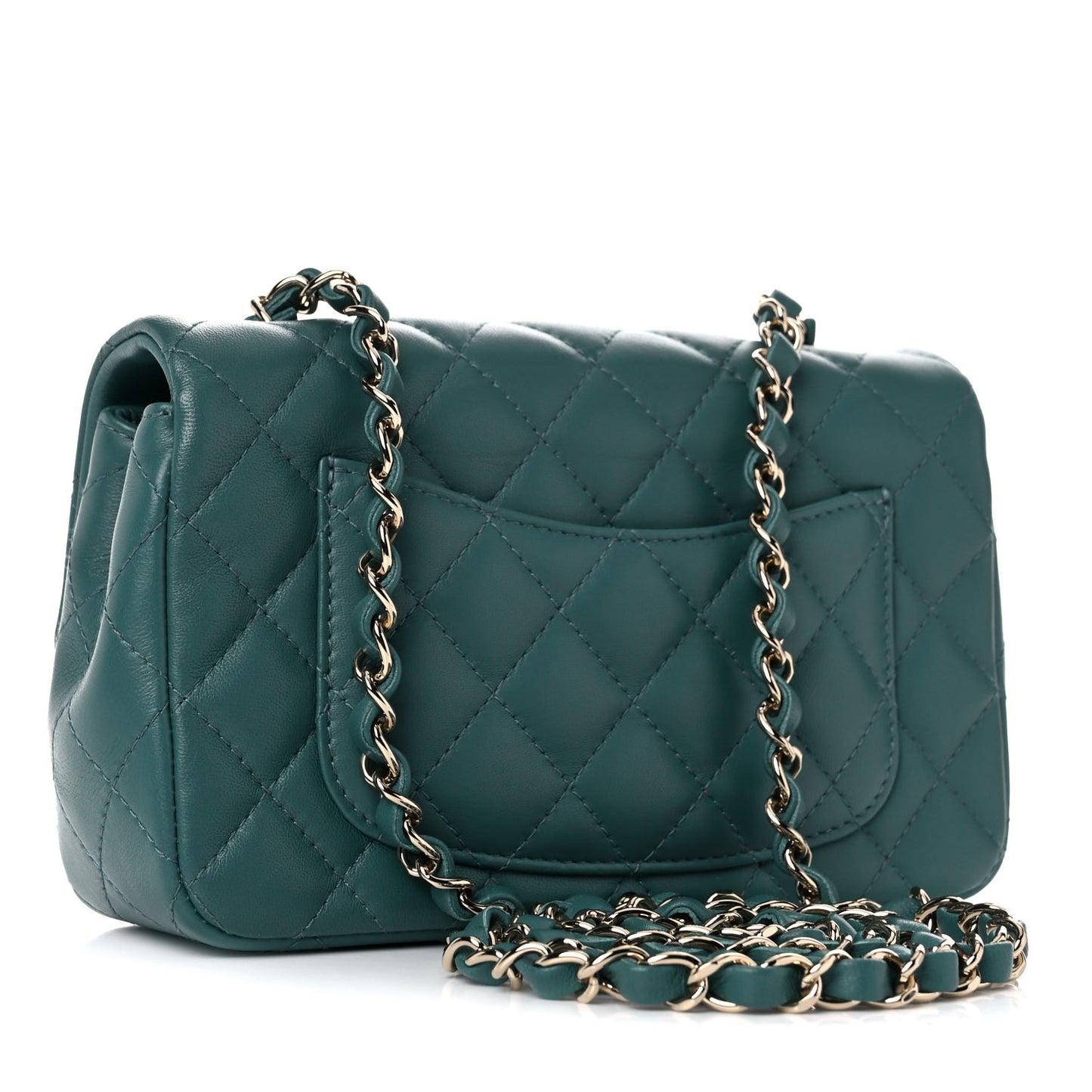 Lambskin Quilted Mini Rectangular Flap Green