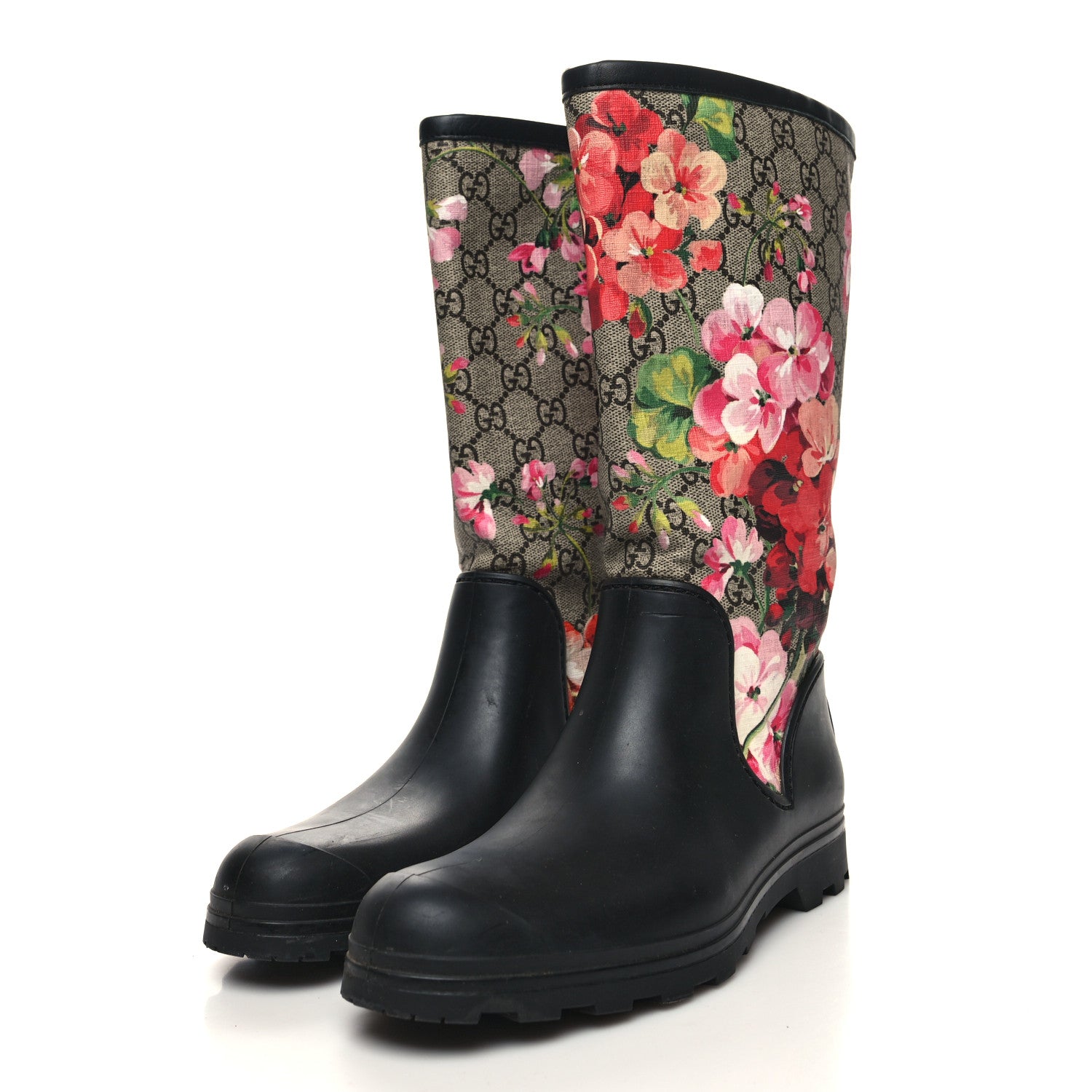 Gucci GG Supreme Monogram Blooms Flat Rubber Boots 37 Beige Multicolor 3 of 7