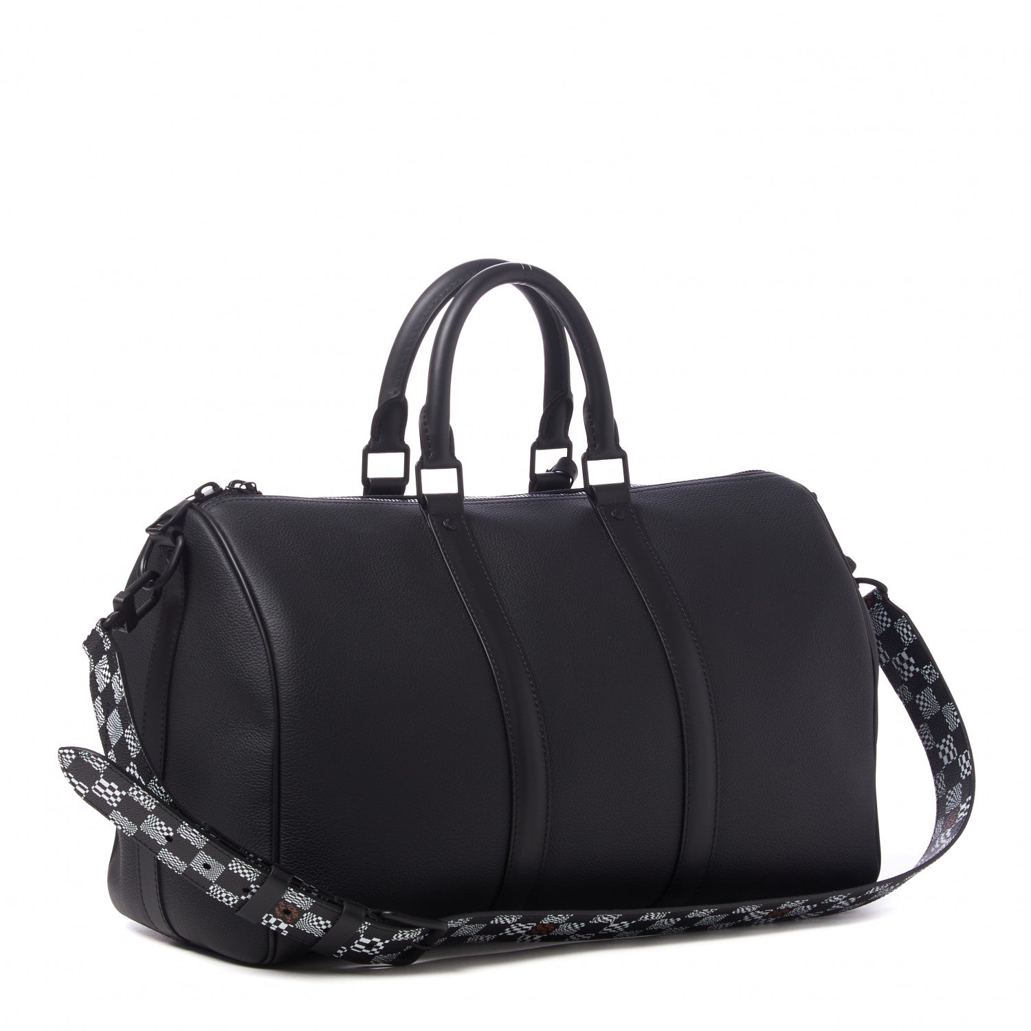Louis Vuitton Calfskin Damier Distorted Keepall Bandouliere 40 Black 2 of 8