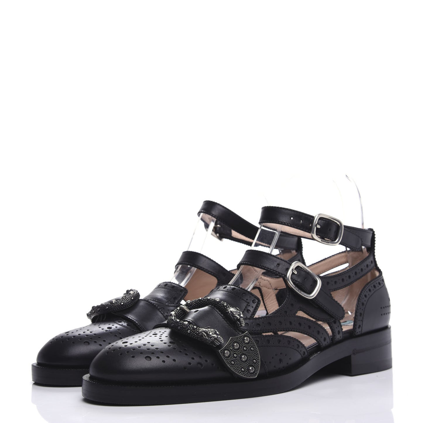 Calfskin Bee Embroidered Womens Queercore Brogue Wingtip Monk Strap Loafers 39 Black