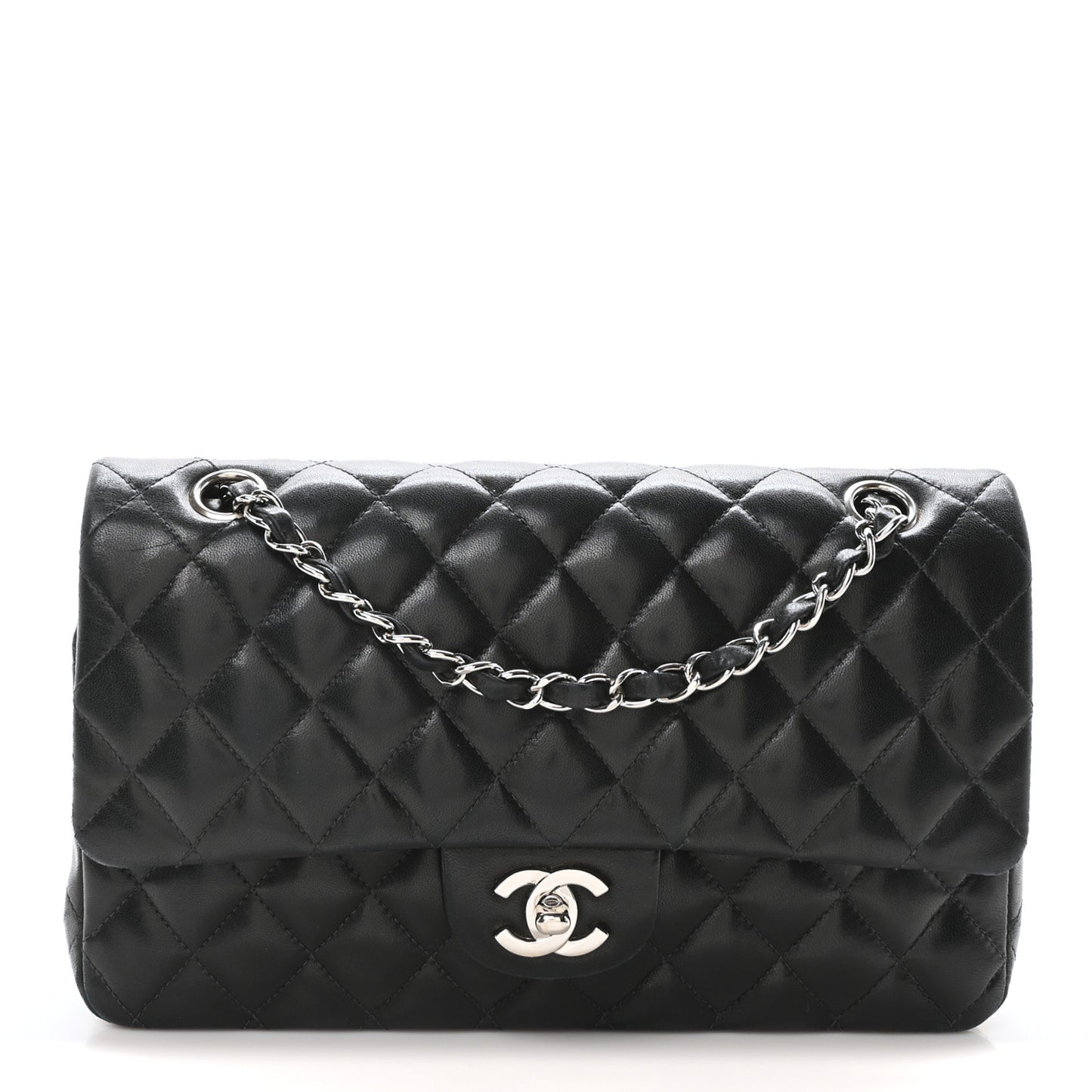 Lambskin Quilted Medium Double Flap Black