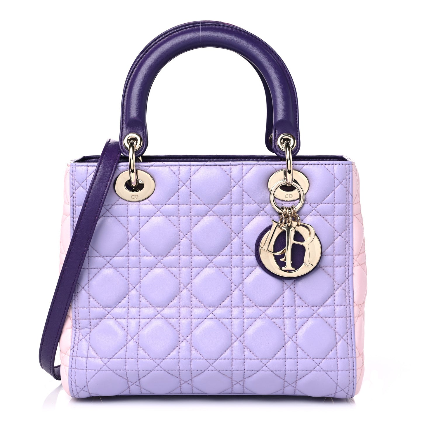 Lambskin Cannage Medium Tri-Color Lady Dior Purple Light Pink