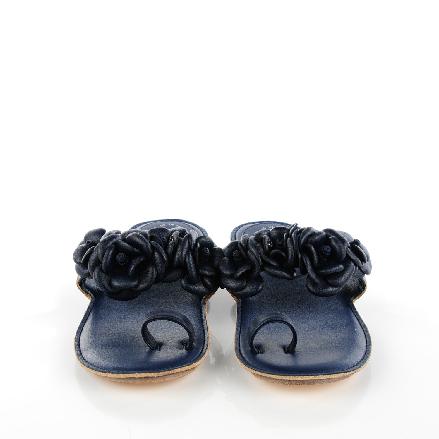 Chanel Lambskin Camellia Sandals 35 Dark Navy 3 of 8