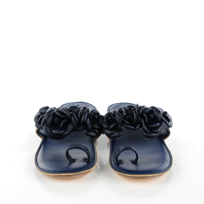 Chanel Lambskin Camellia Sandals 35 Dark Navy 3 of 8