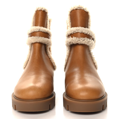 Christian Louboutin Calfskin Shearling CL Chelsea Booty 38.5 Terra Lin Beige 3 of 8