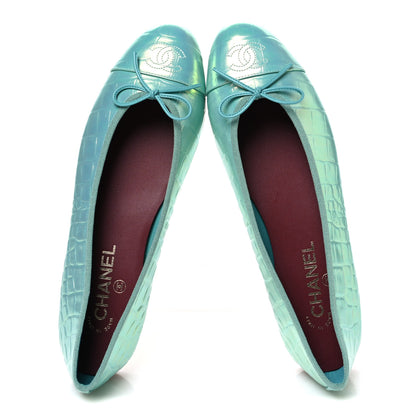 Chanel Iridescent Calfskin Crocodile Embossed Ballerina Flats 41 Green 2 of 11