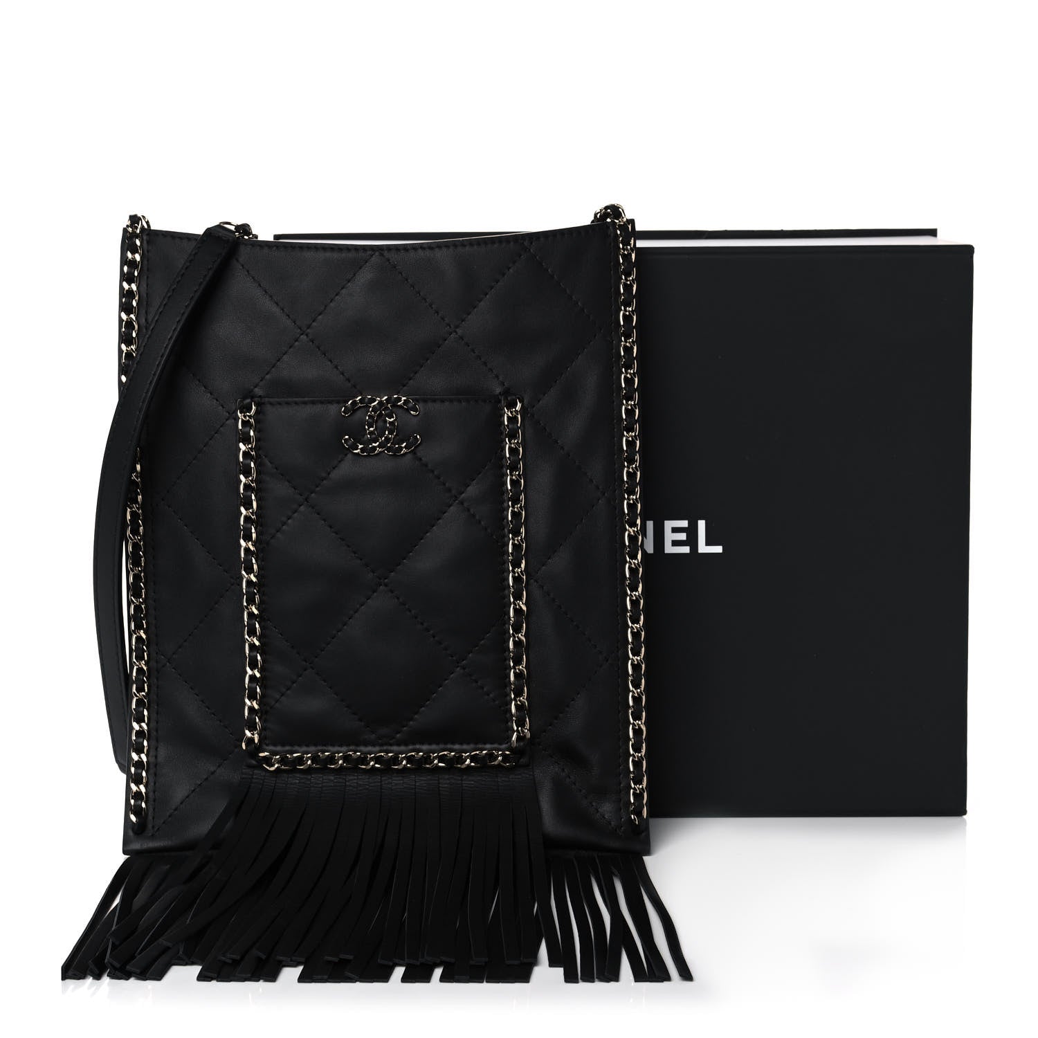 Chanel Calfskin Quilted Fringe Small Shopping Bag Black 11 of 11