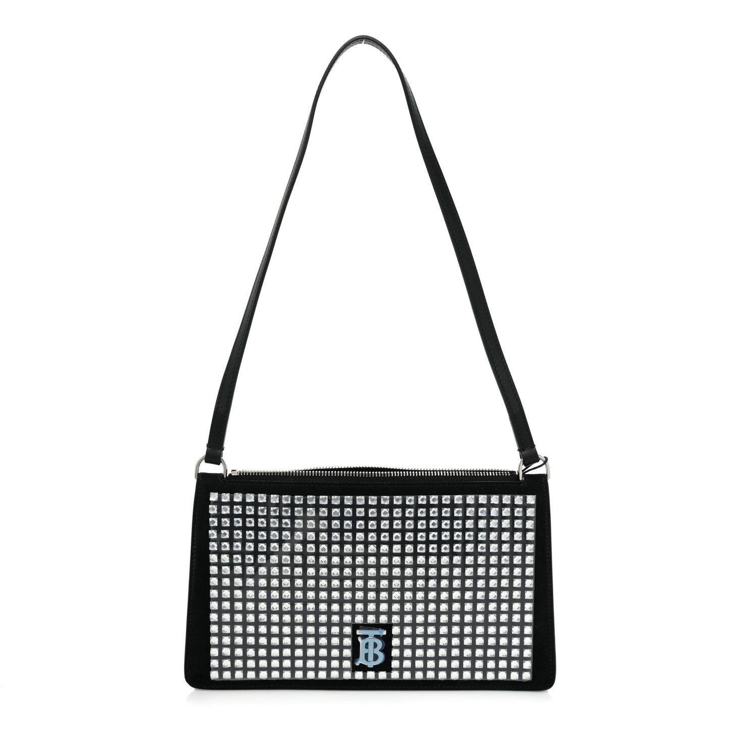Suede Crystal Embellished TB Hotfix Shoulder Pouch Black