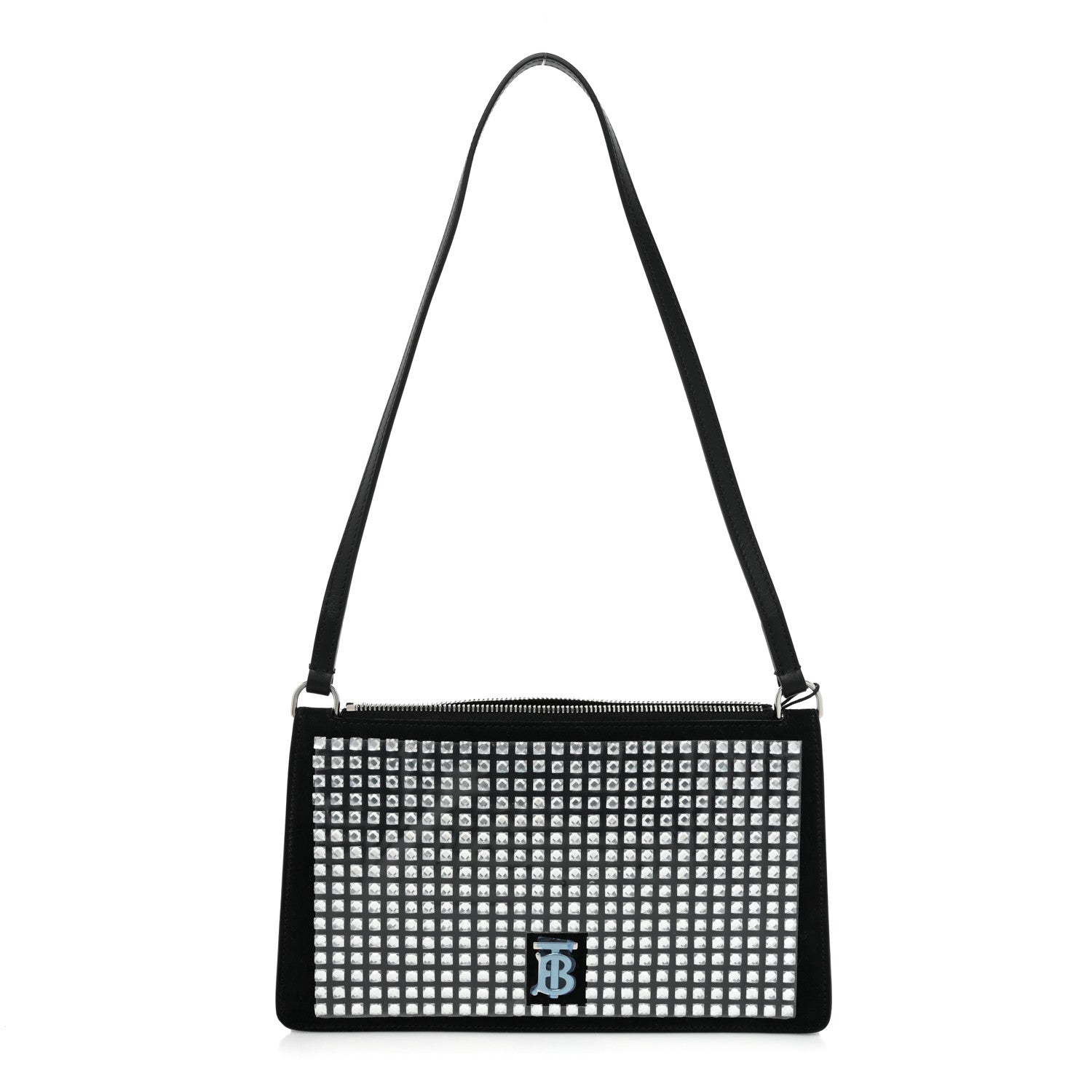 Burberry Suede Crystal Embellished TB Hotfix Shoulder Pouch Black 1 of 9