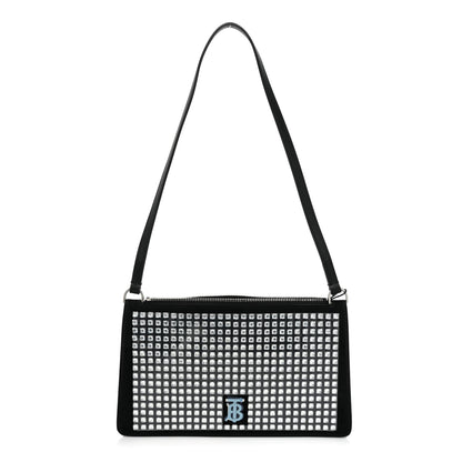 Burberry Suede Crystal Embellished TB Hotfix Shoulder Pouch Black 1 of 9