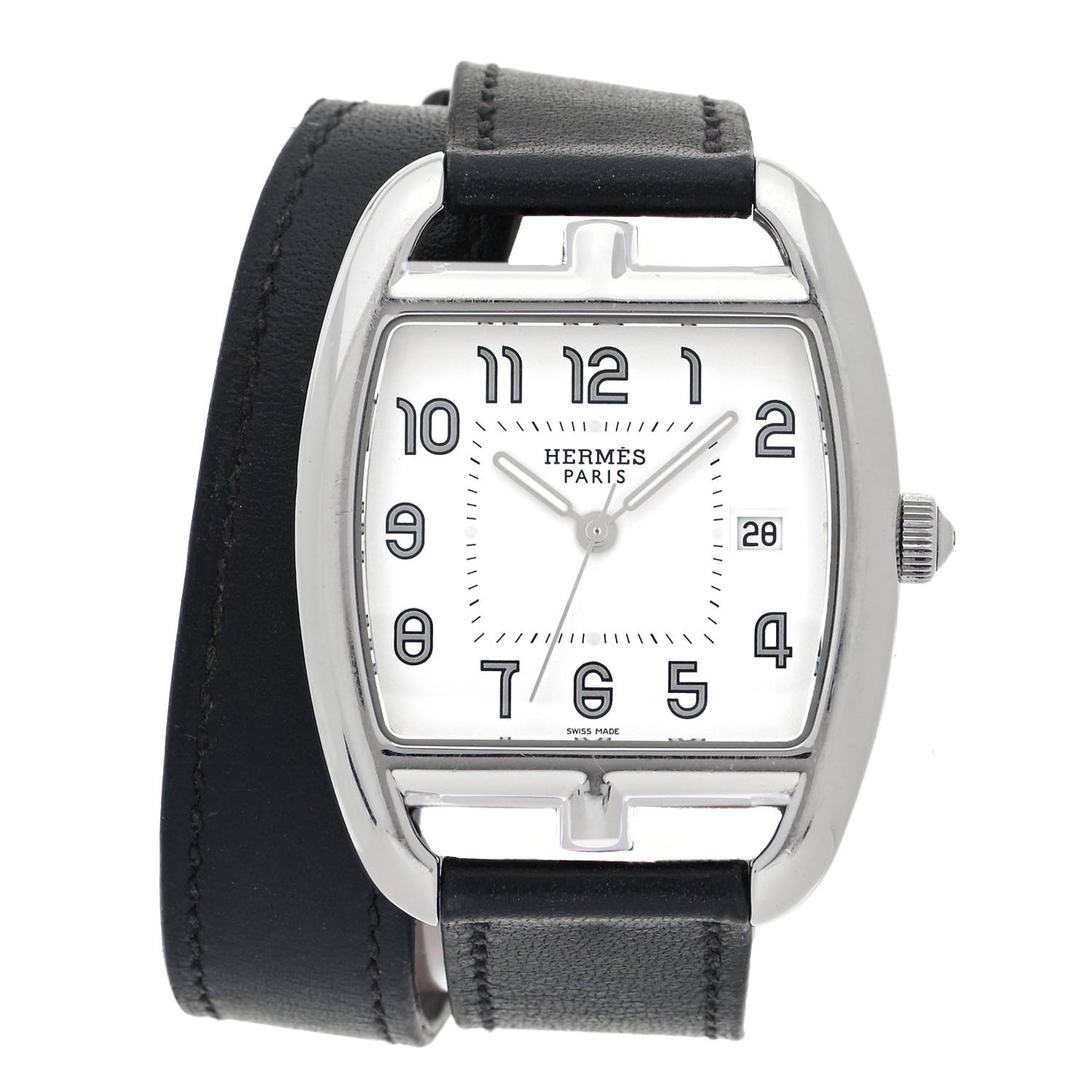 Stainless Steel Barenia 33mm Cape Cod Tonneau Double Tour Quartz Watch Noir