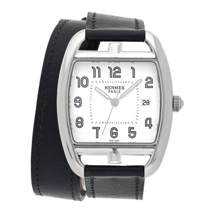 Hermes Stainless Steel Barenia 33mm Cape Cod Tonneau Double Tour Quartz Watch Noir 1 of 4