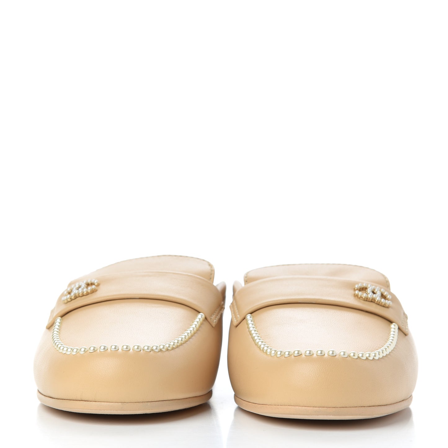 Lambskin Pearl CC Mules 40.5 Beige
