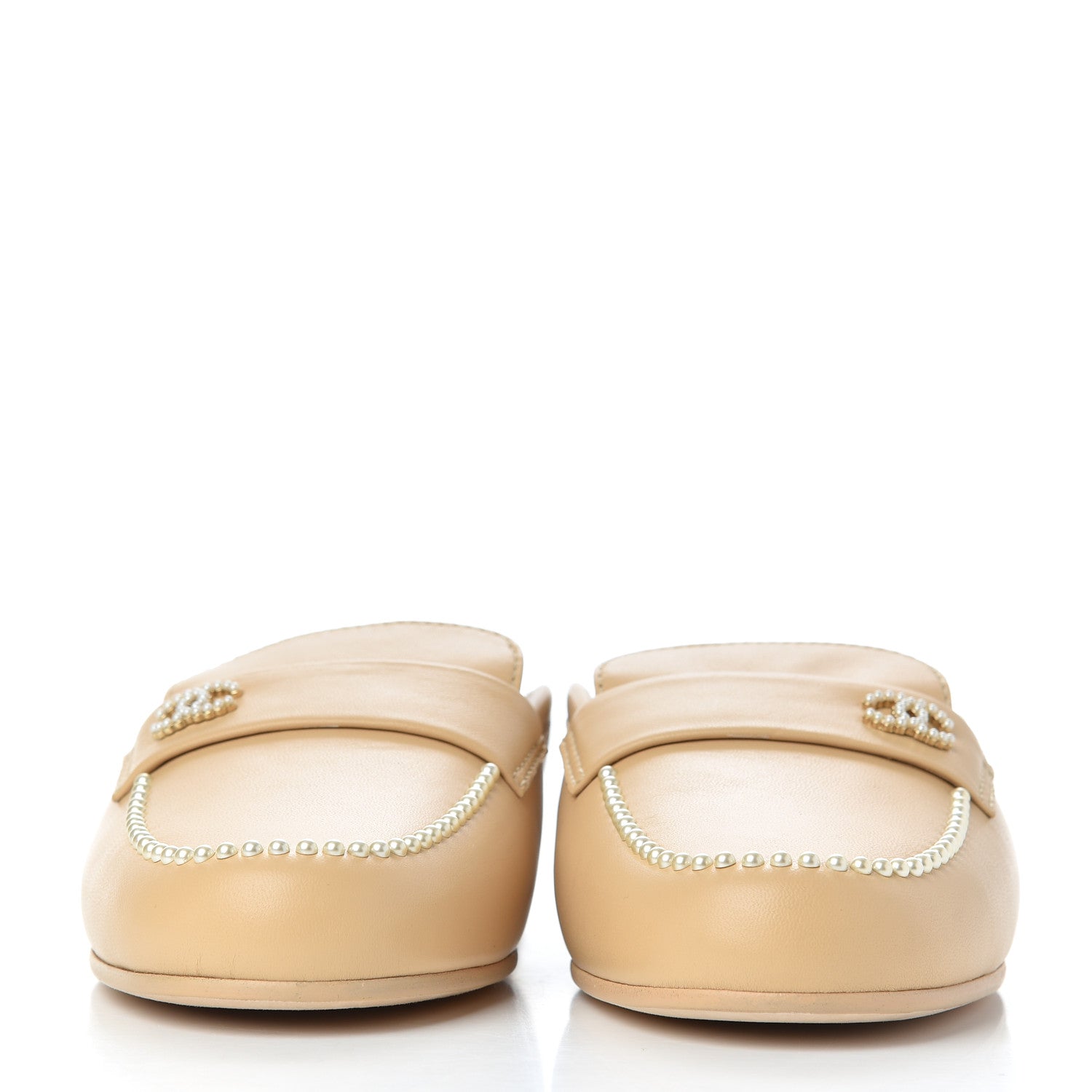 Chanel Lambskin Pearl CC Mules 40.5 Beige 2 of 14