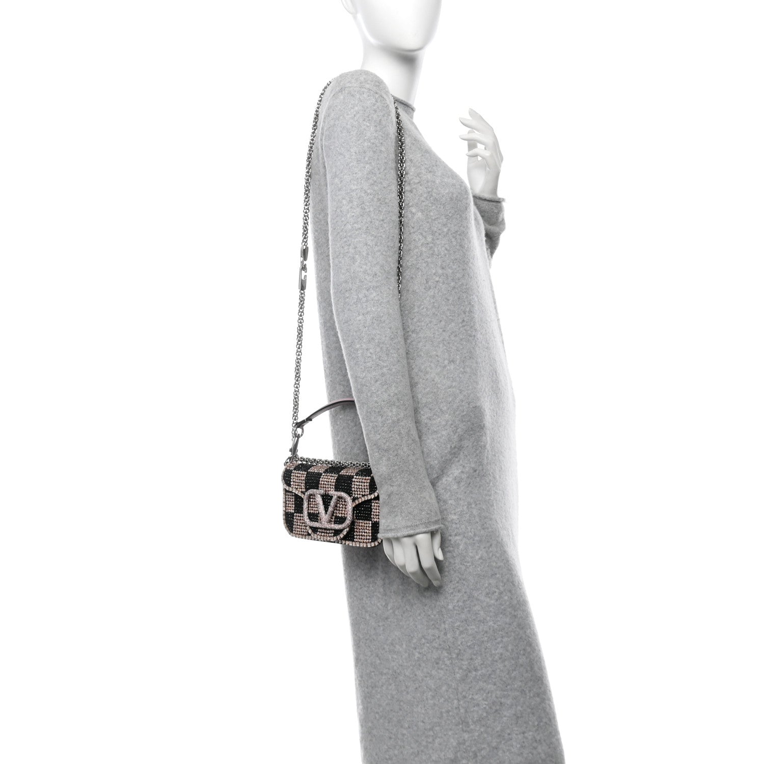 Valentino Garavani Crystal Chess Embroidered Vlogo Small Loco Shoulder Bag Black Rose Water Lilac 2 of 11