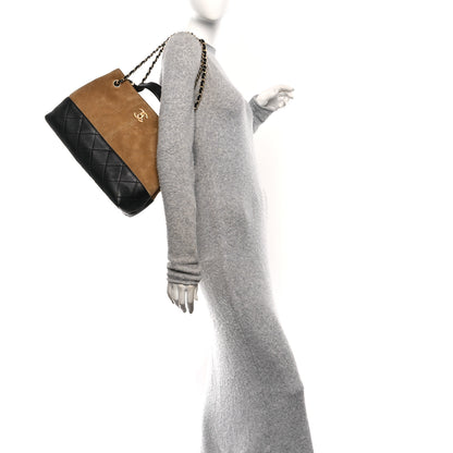 Chanel Suede Calfskin Shiny Lambskin Quilted Small Coco Base Shopping Bag Beige Black 2 of 11