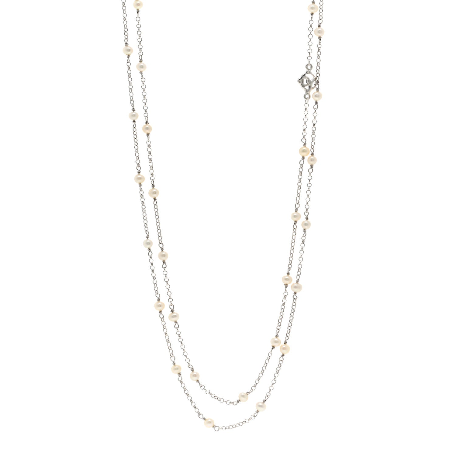 David Yurman Sterling Silver Freshwater Pearl Bead Chain Necklace 1 of 4