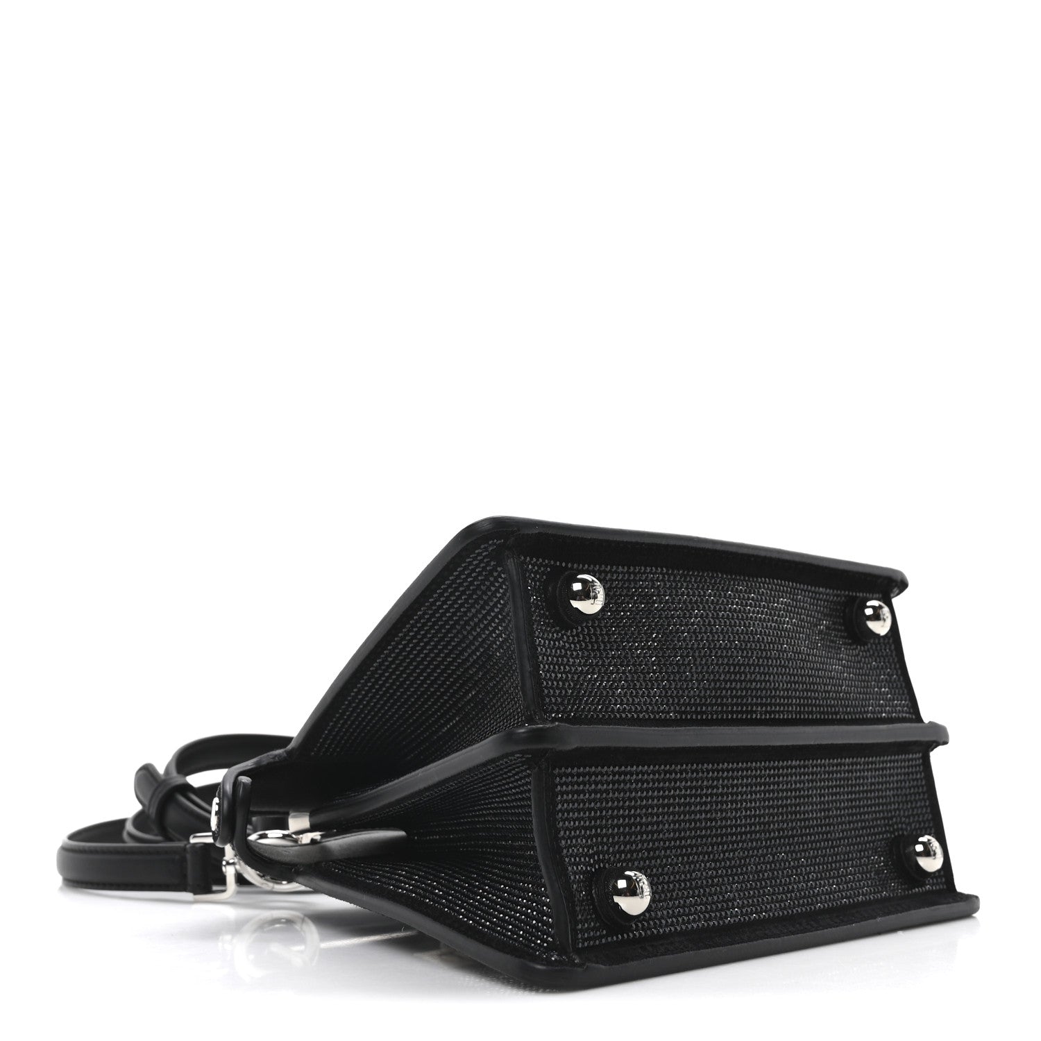 Fendi Crystal Shiny Nappa FF Petite Peekaboo I SEE U Satchel Black 4 of 9