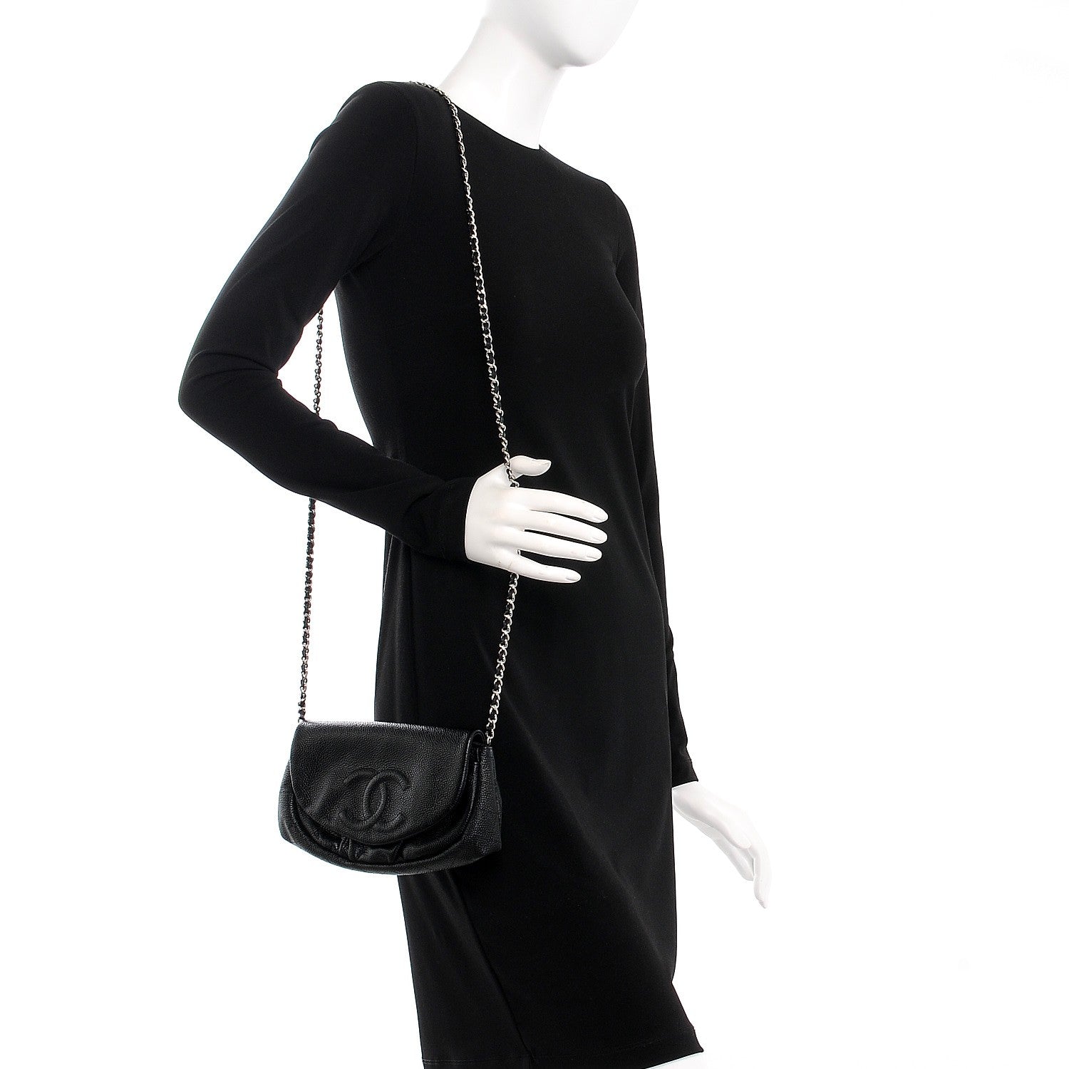 Chanel Caviar Half Moon Wallet On Chain WOC Black 2 of 8