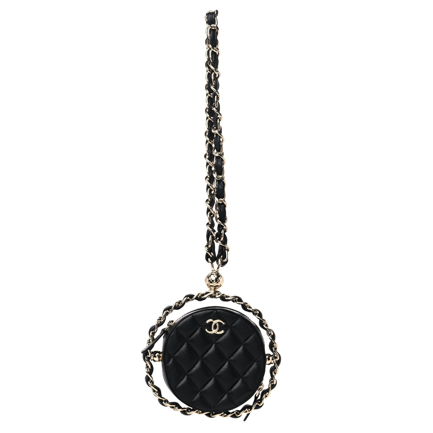 Chanel Lambskin Quilted Chain Round Clutch Black 1 of 10