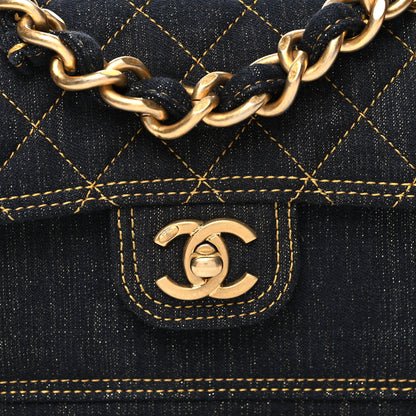 Chanel Denim Quilted Double You Mini Flap Black Golden 8 of 11