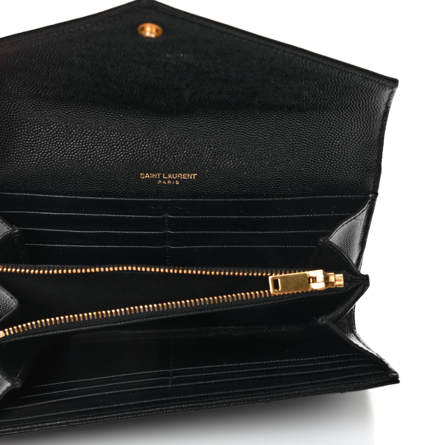 Saint Laurent Grain De Poudre Matelasse Chevron Monogram Flap Wallet Black 5 of 7