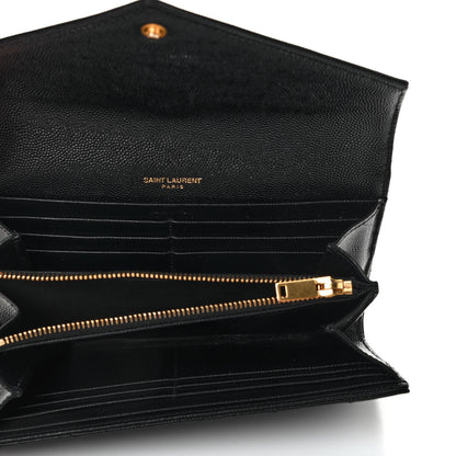 Saint Laurent Grain De Poudre Matelasse Chevron Monogram Flap Wallet Black 5 of 7
