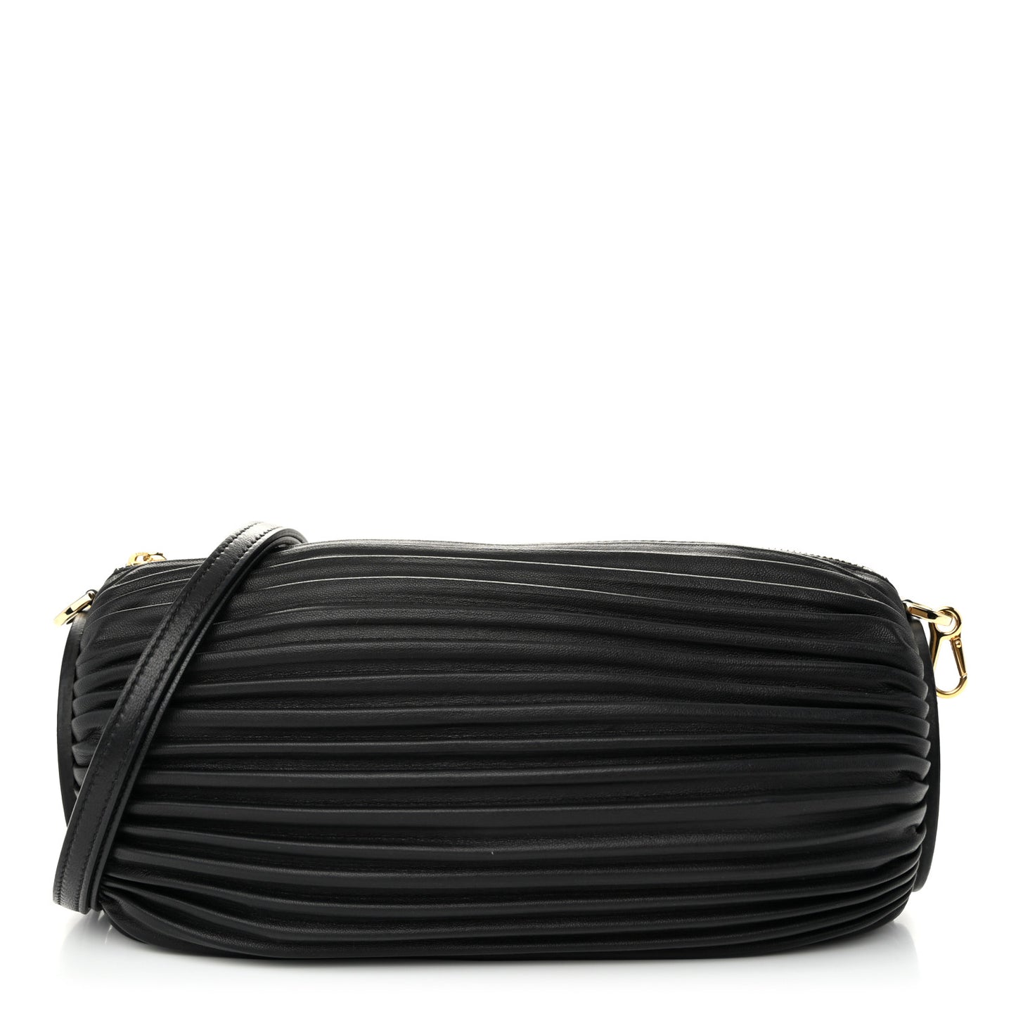 Lambskin Pleated Bracelet Pouch Shoulder Bag Black