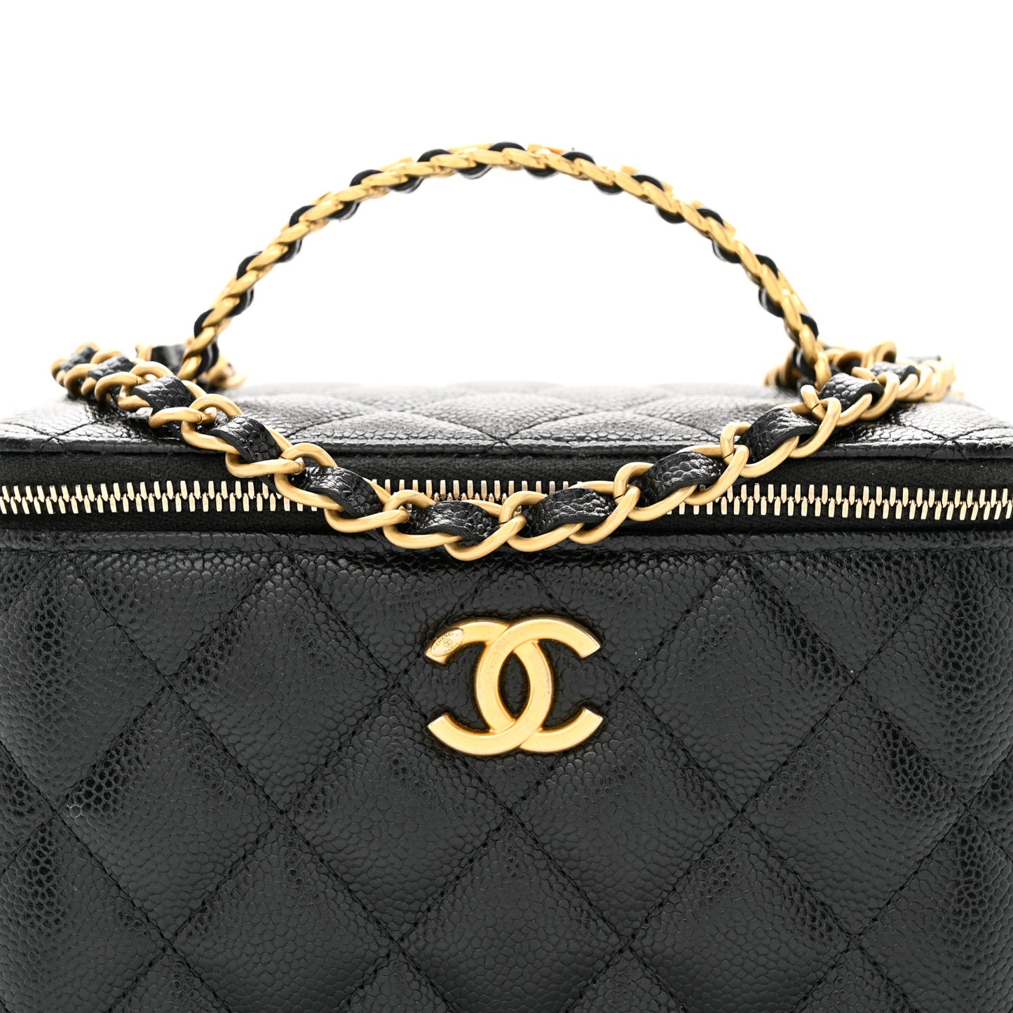 Shiny Caviar Quilted Pick Me Up Vanity Case Black