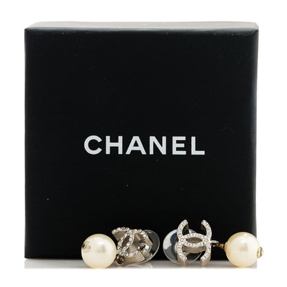 Chanel Crystal Pearl CC Drop Earrings Silver 4 of 4