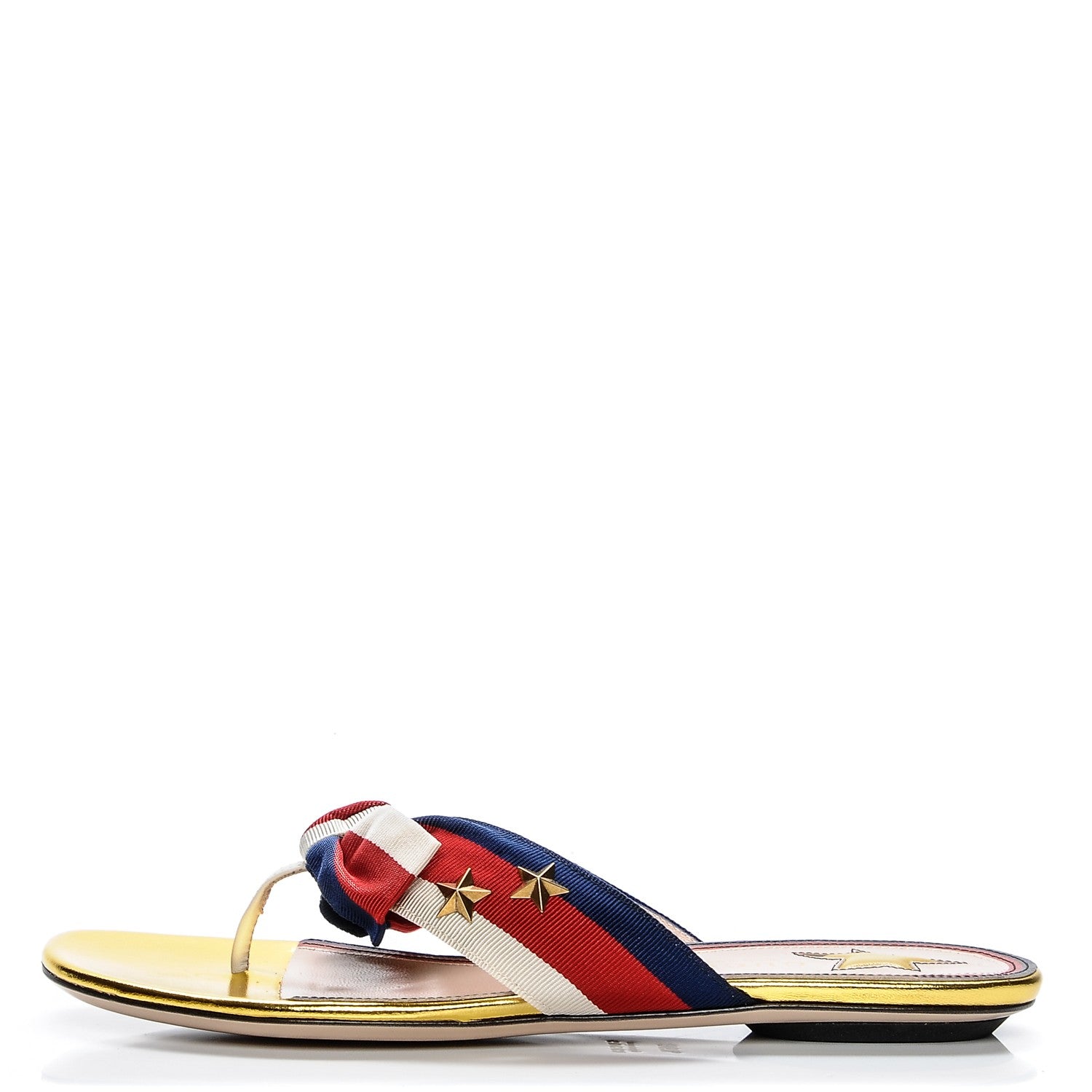 Gucci Grosgrain Web Thong Sandals 36.5 Navy Blue Hibiscus Red White 1 of 6