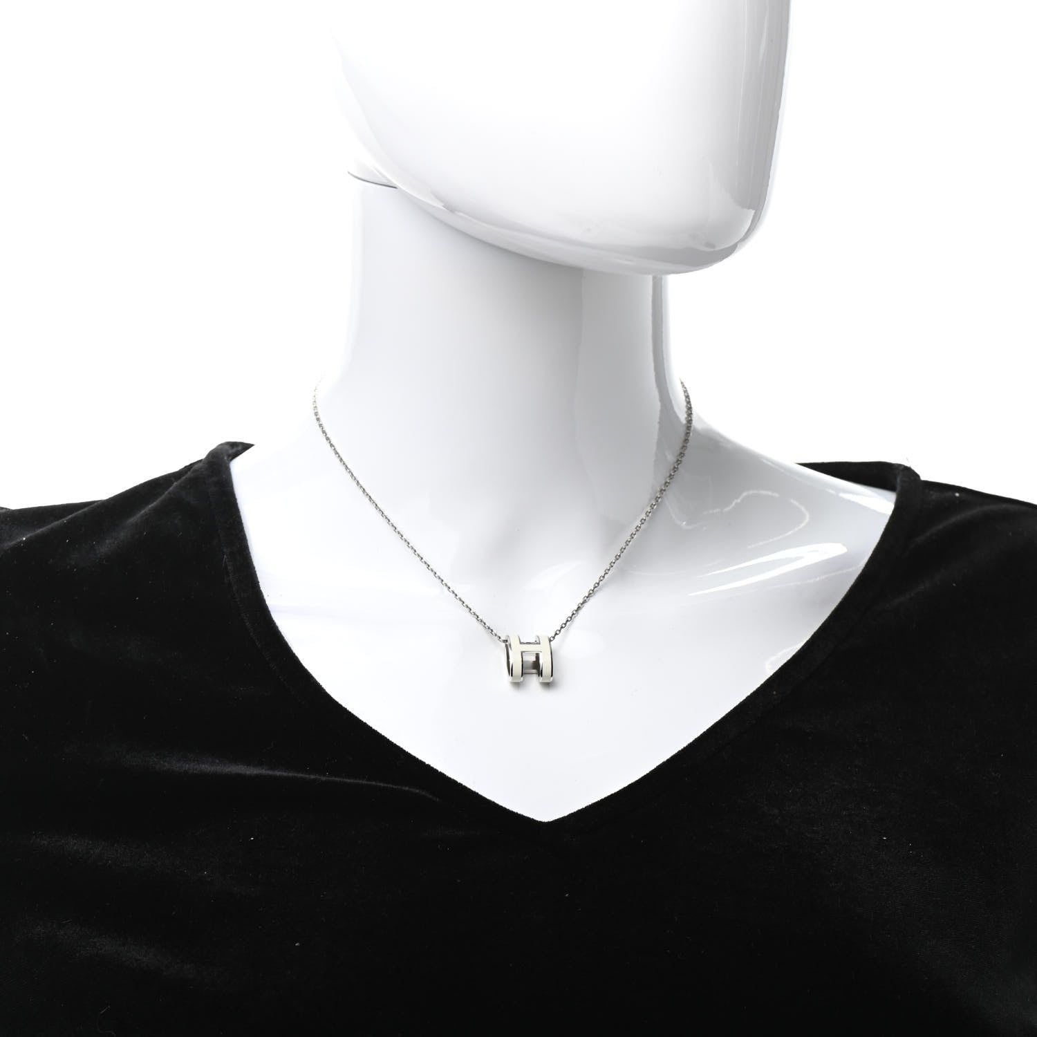 Hermes Lacquered Palladium Pop H Pendant Necklace White 2 of 7