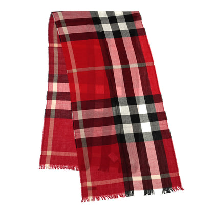 Burberry Wool Cashmere Giant Check Lightweight Scarf Parade Red 2 of 4