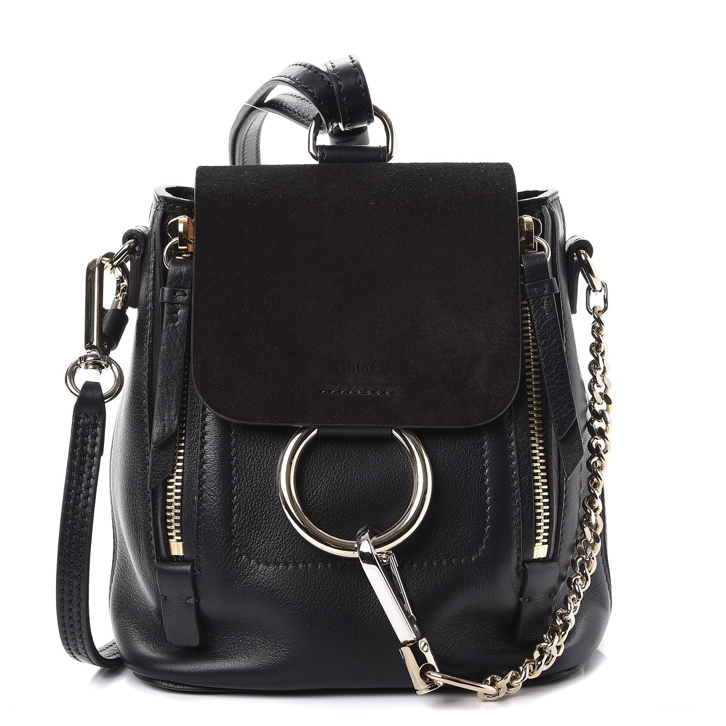 Suede Calfskin Mini Faye Backpack Black