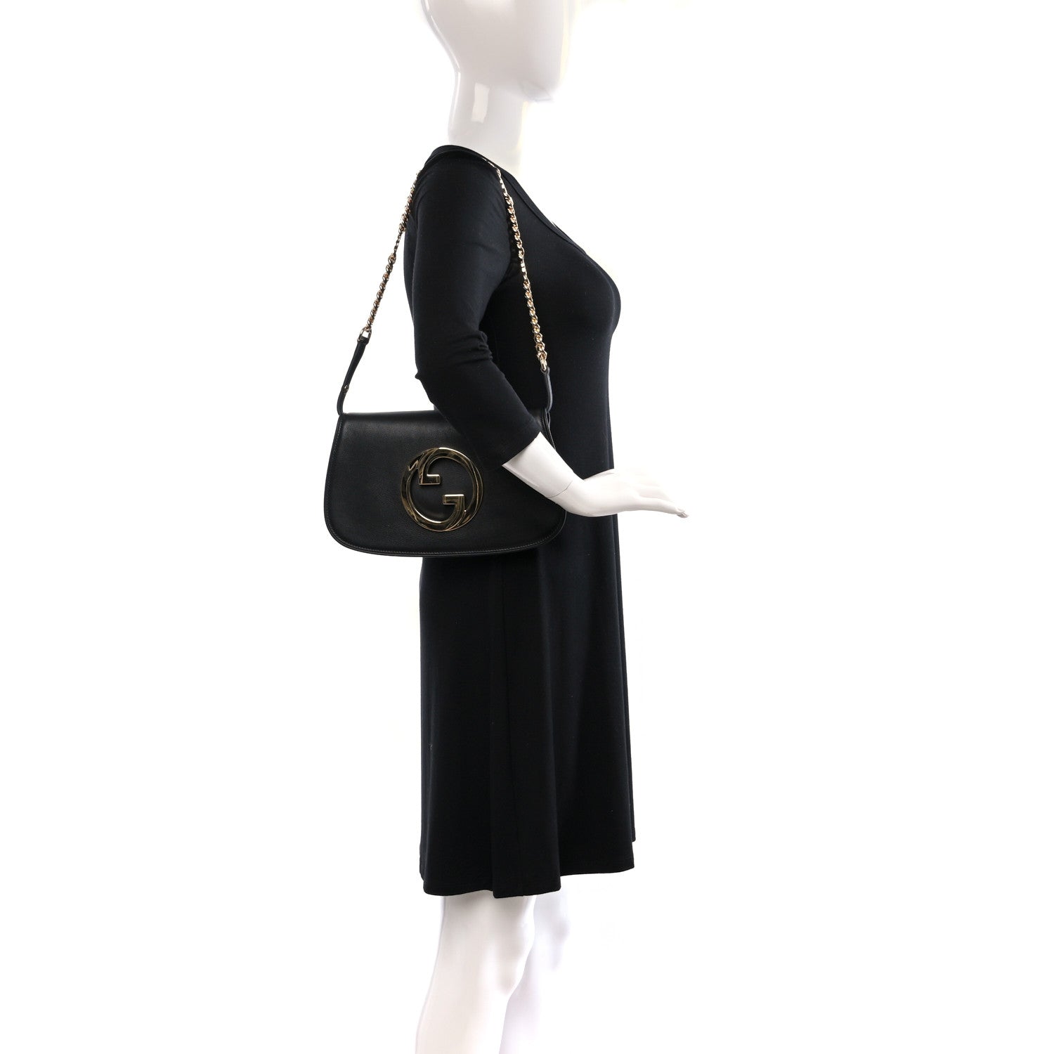 Gucci Roxy Calfskin Blondie Chain Shoulder Flap Bag Black 2 of 8