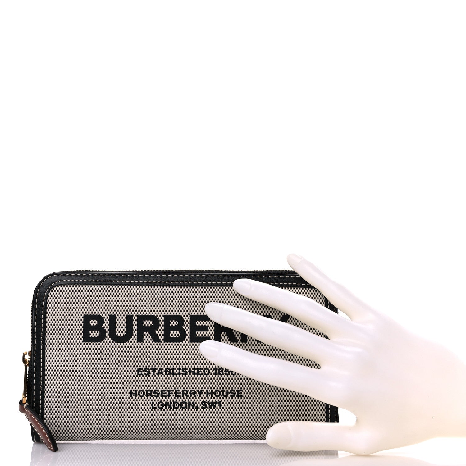 Burberry Canvas Horseferry Print Elmore Zip Around Wallet Black Tan 2 of 8