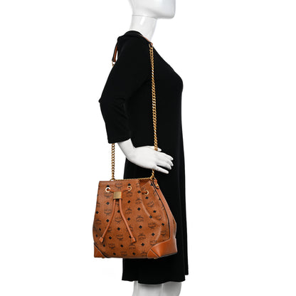 MCM Visetos Small Soft Berlin Drawstring Bucket Bag Cognac 2 of 10