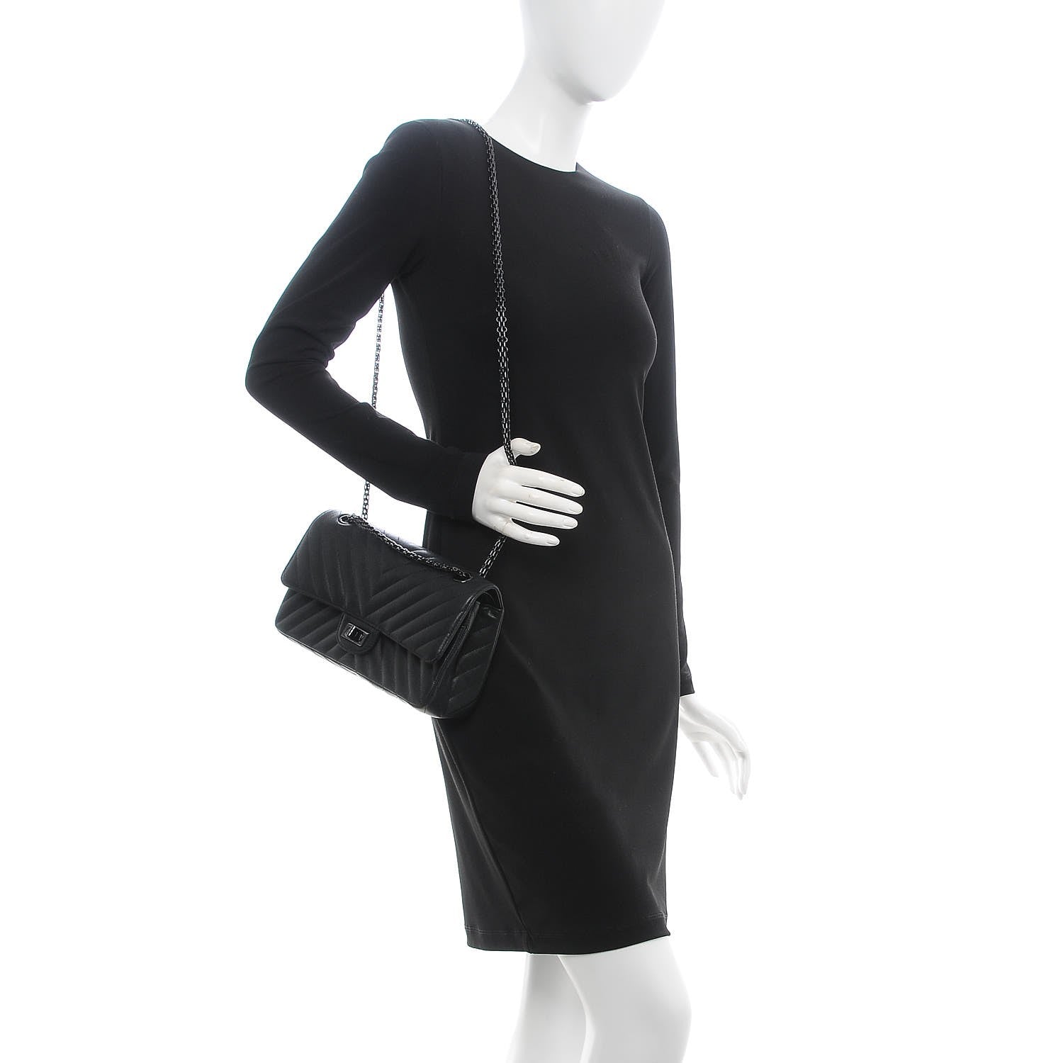 Chanel Sheepskin Chevron Quilted 2.55 Reissue 225 Double Flap So Black 2 of 9