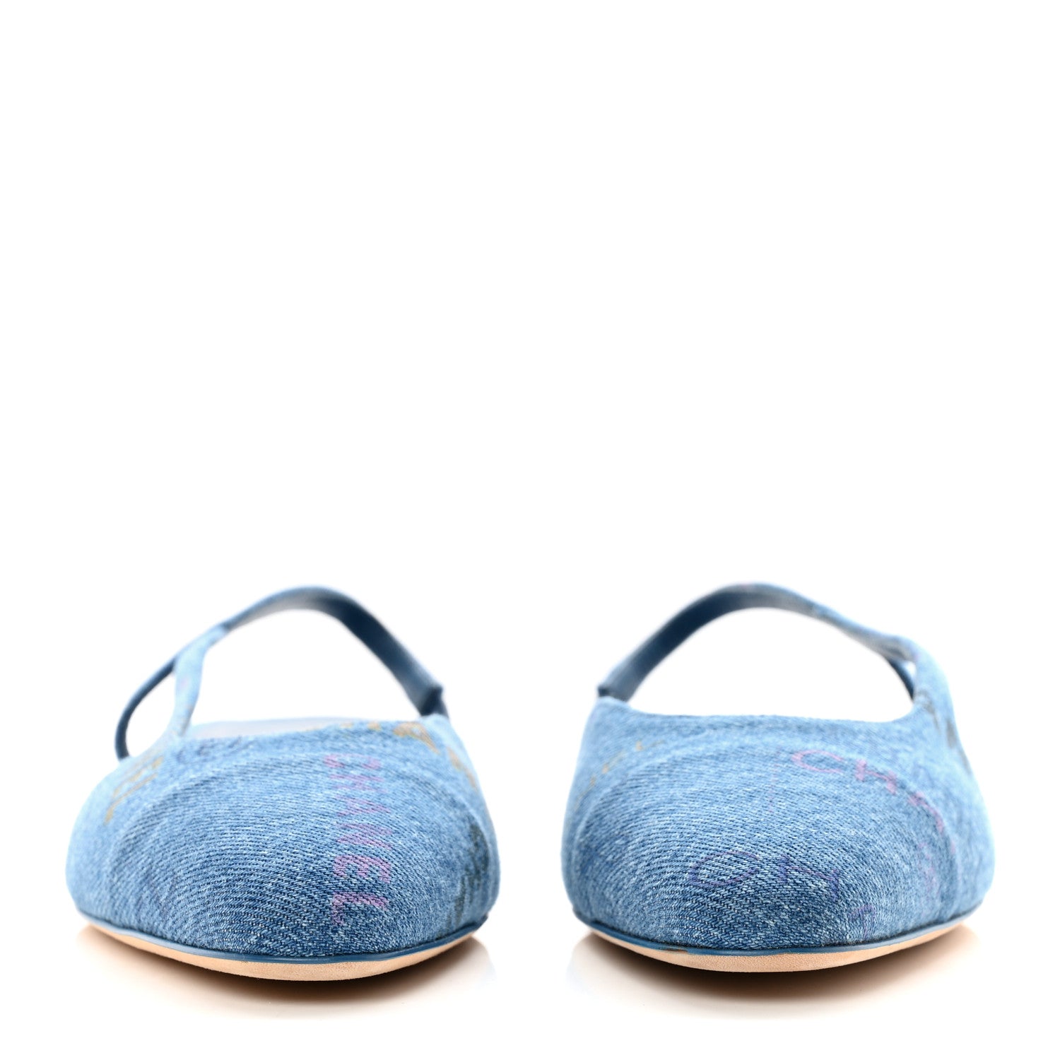 Chanel Denim Printed Denim Mood Cap Toe CC Slingback Flats 38 Light Blue Multicolor 2 of 10
