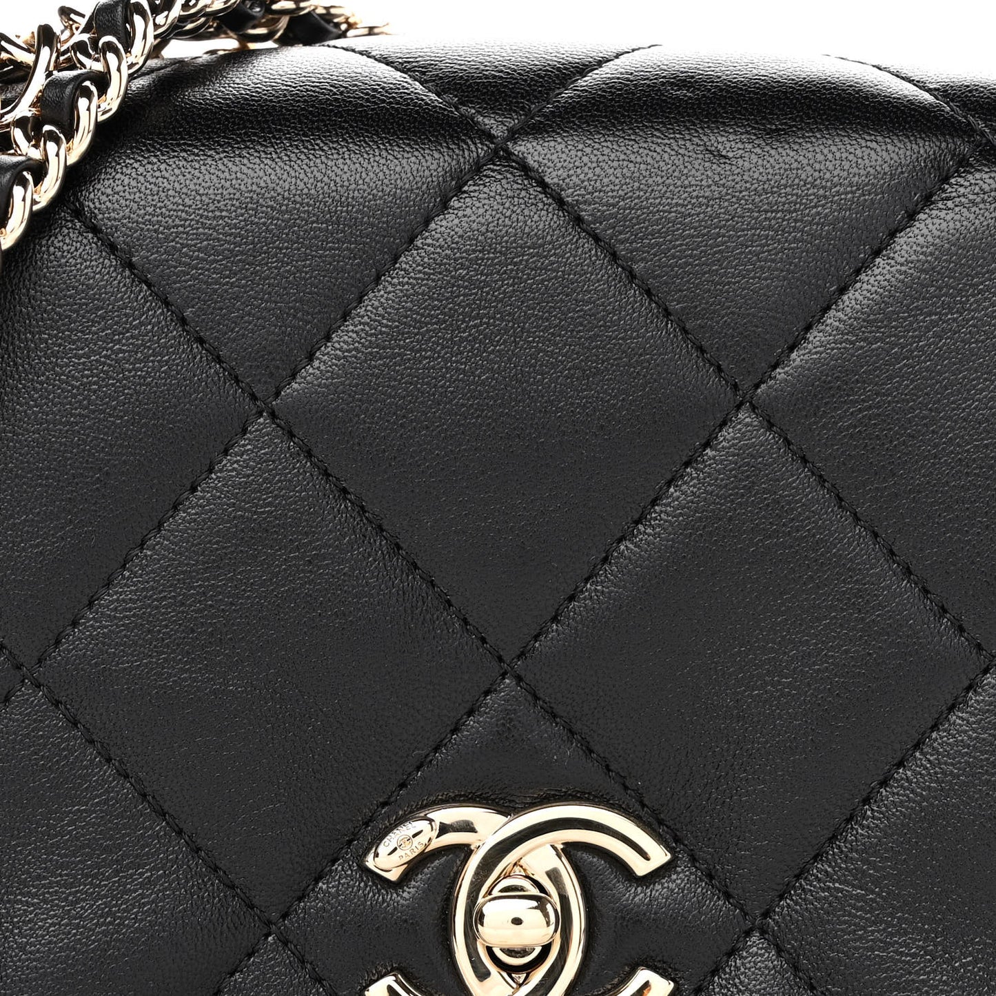 Lambskin Quilted Mini Chain Rows Flap Black