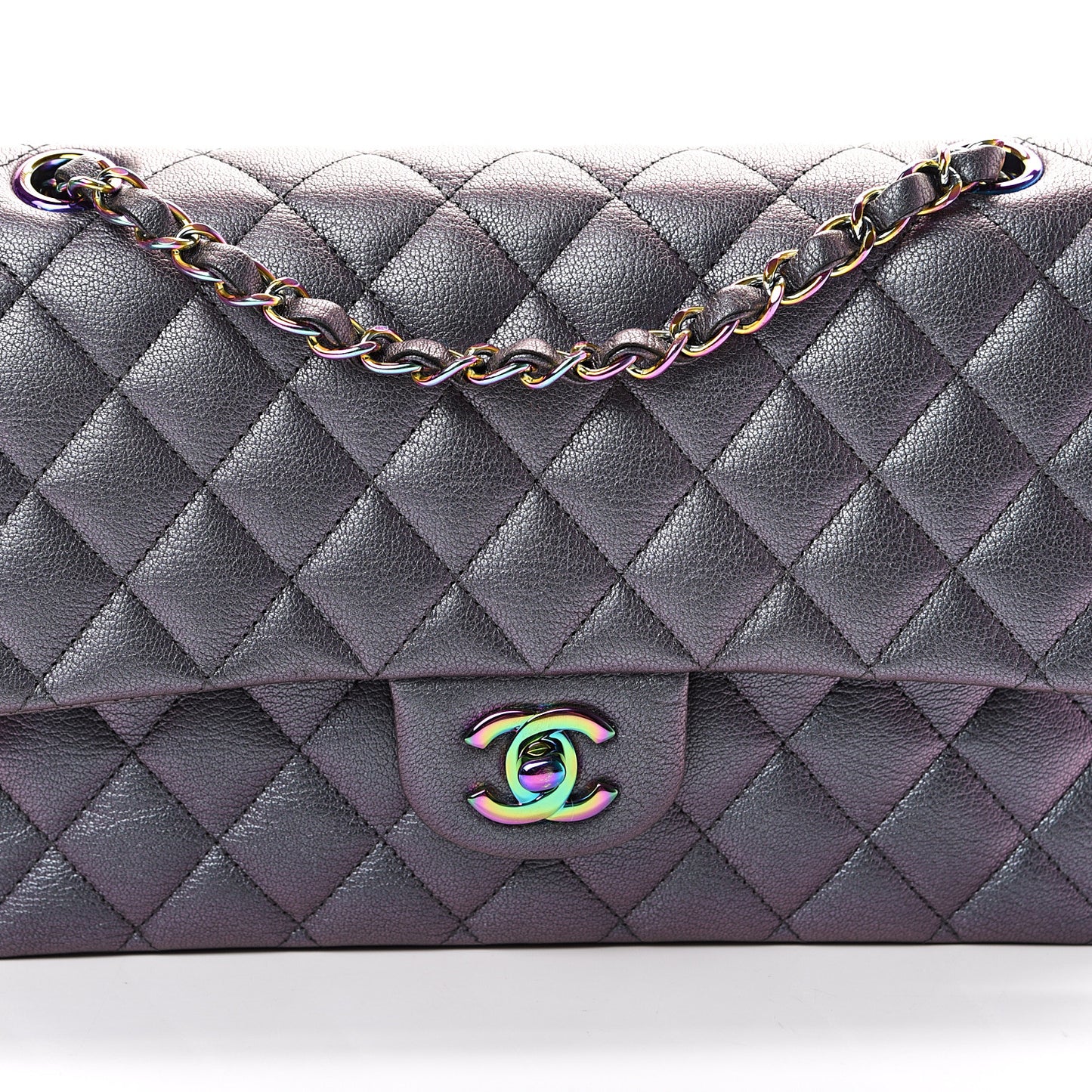 Iridescent Goatskin Quilted Medium Double Flap Purple