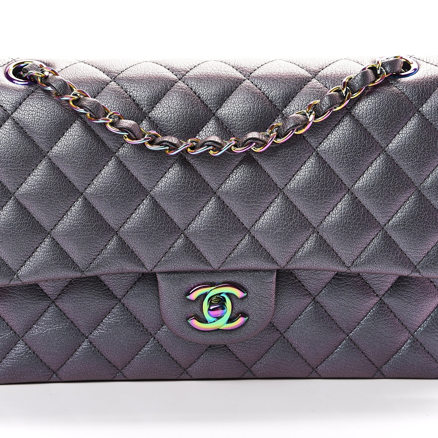 Chanel Iridescent Goatskin Quilted Medium Double Flap Purple 7 of 12