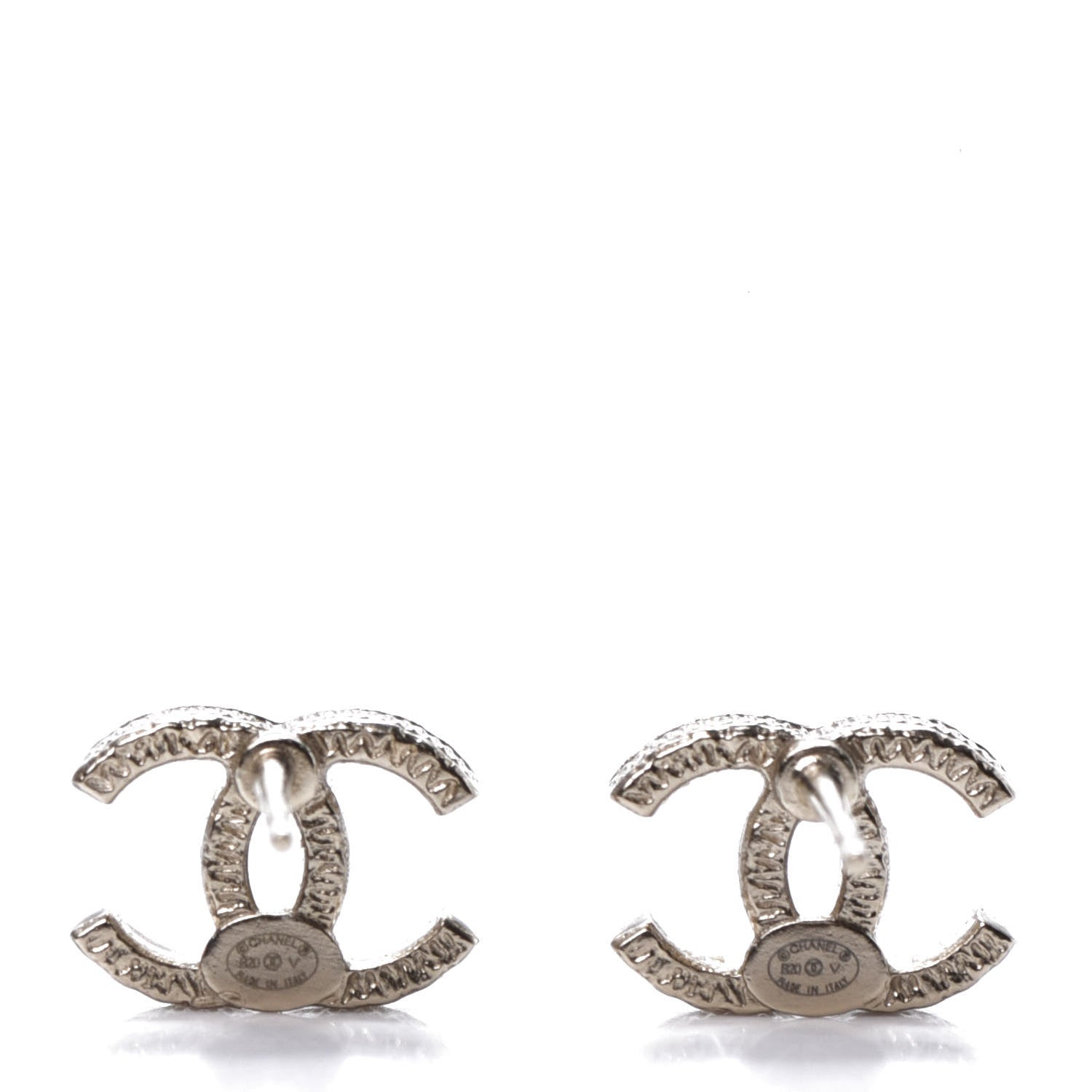 Chanel Pearl Crystal CC Charms Stud Earrings Light Gold 4 of 5